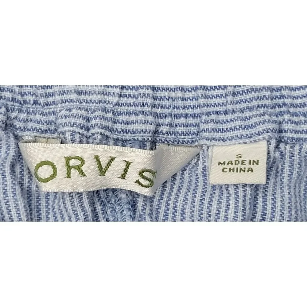 ORVIS 100% Linen Pants S Blue and White Striped Drawstring - Picture 3 of 9